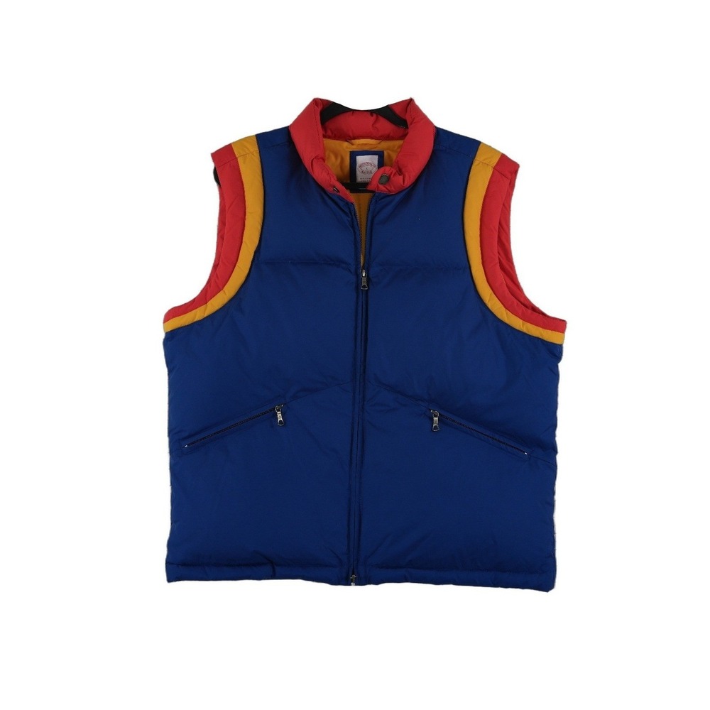 Brooks Brothers Puffer Vest Men's Size Large Blue Red Yellow Colorblock Full Zip